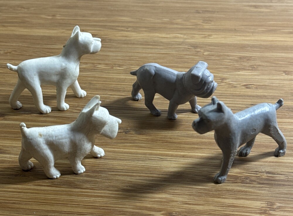 VTG Solid Color Hollow Belly Plastic Dog Figure Statues Bull Schnauzer 2.5”